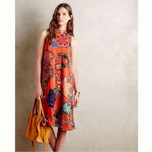 Anthropologie Maeve Larkhill Swing Silk Floral Sleeveless Midi Dress